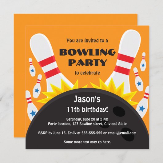 Bowling party-uitnodiging met bowlingbal kaart (Voorkant / Achterkant)