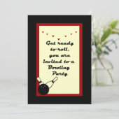 Bowling Party uitnodiging met retro kleur en gevoe (Staand voorkant)