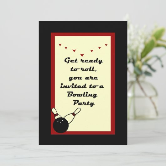 Bowling Party uitnodiging met retro kleur en gevoe (Staand voorkant)