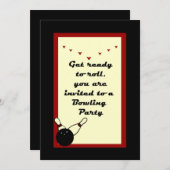 Bowling Party uitnodiging met retro kleur en gevoe (Voorkant / Achterkant)