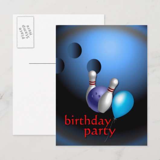 Bowling Party Uitnodigingen  (Voorkant / Achterkant)