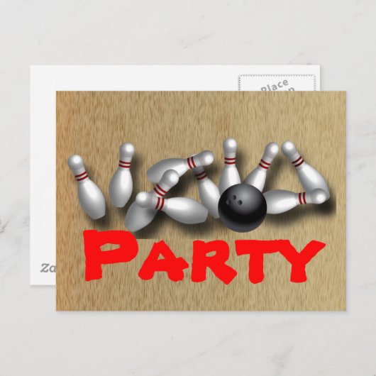 Bowling Party Uitnodigingen  (Voorkant / Achterkant)