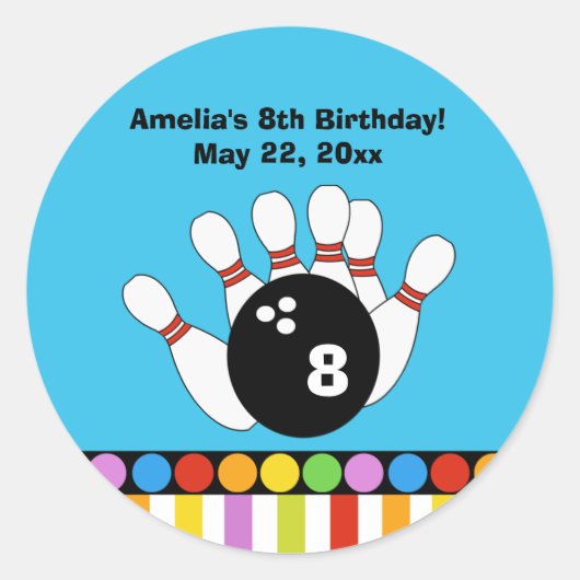 Bowling Party Verjaardag Custom Favor Sticker (Voorkant)