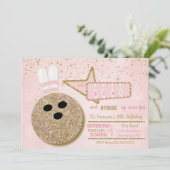Bowling party, Verjaardag roze glitter look Kaart (Staand voorkant)