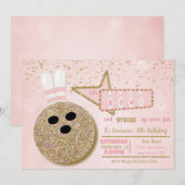 Bowling party, Verjaardag roze glitter look Kaart (Voorkant / Achterkant)