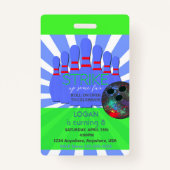 Bowling party, VIP Pass, Uitnodiging, jongens Bowl Badge (Achterkant)