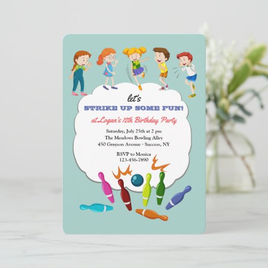 Bowling Party voor kinderen Kaart (Staand voorkant)