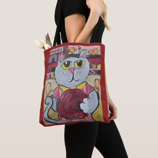 Bowling Pet Folk Art Fun Cute Sports Painting Tote Bag (Dichtbij)