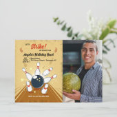 Bowling Photo Birthday Invitation Kaart (Staand voorkant)