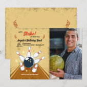 Bowling Photo Birthday Invitation Kaart (Voorkant / Achterkant)