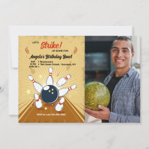 Bowling Photo Birthday Invitation Kaart
