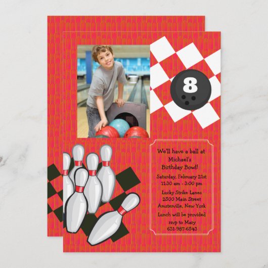 Bowling Photo Uitnodiging (Voorkant / Achterkant)