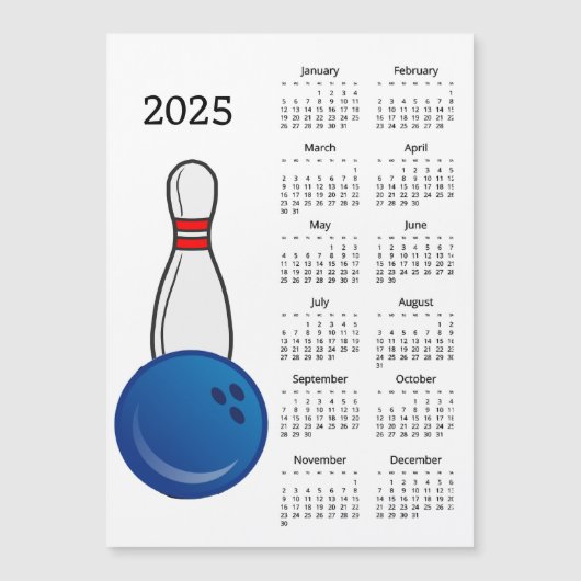 Bowling Pin Ball 2025 Kalender Magnetische Kaart (Voorkant)