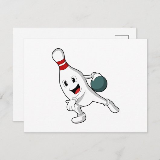 Bowling pin bij Bowling met Bowling ball Briefkaart (Voorkant / Achterkant)