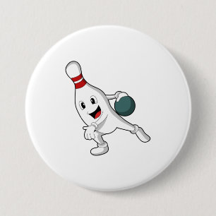 Bowling pin bij Bowling met Bowling ball Ronde Button 7,6 Cm