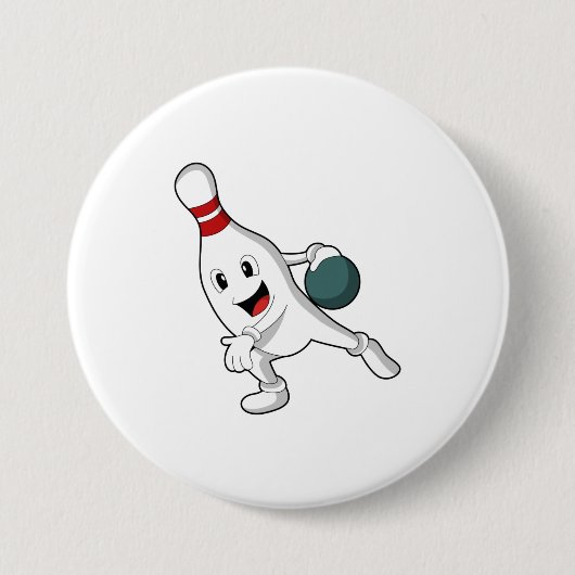 Bowling pin bij Bowling met Bowling ball Ronde Button 7,6 Cm (Voorkant)