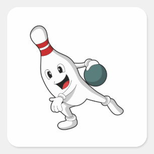 Bowling pin bij Bowling met Bowling ball Vierkante Sticker