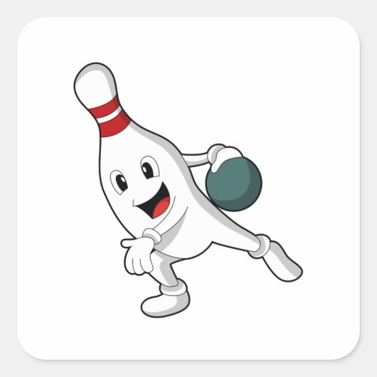 Bowling pin bij Bowling met Bowling ball Vierkante Sticker (Voorkant)