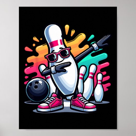 Bowling Pin Dabbing Sungles Bowler Player Kinder B Poster (Voorkant)