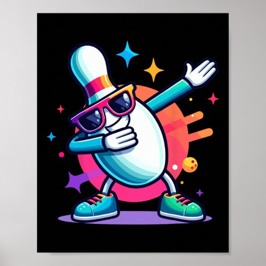 Bowling Pin Dabbing Sungles Bowler Player Kinder B Poster (Voorkant)