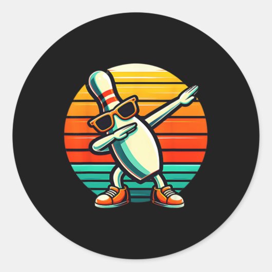 Bowling Pin Dabbing Sungles Bowler Player Kinder B Ronde Sticker (Voorkant)
