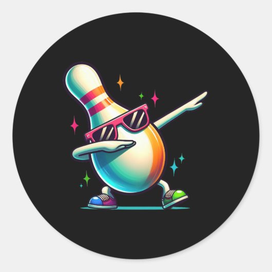Bowling Pin Dabbing Sungles Bowler Player Kinder B Ronde Sticker (Voorkant)