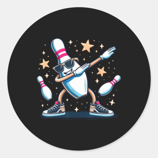 Bowling Pin Dabbing Sungles Bowler Player Kinder B Ronde Sticker (Voorkant)