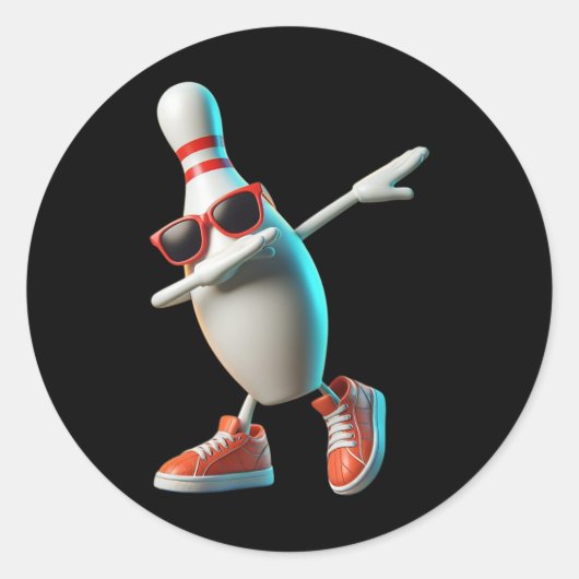 Bowling Pin Dabbing Sungles Bowler Player Kinder M Ronde Sticker (Voorkant)