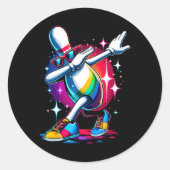 Bowling Pin Dabbing Sungles Bowler Speler Ronde Sticker (Voorkant)