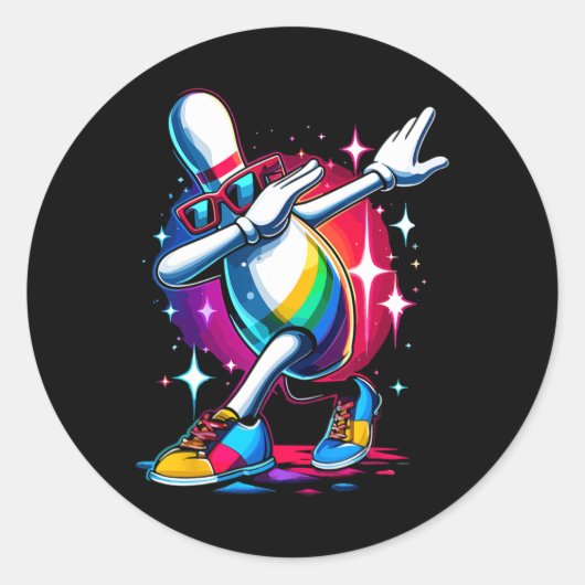Bowling Pin Dabbing Sungles Bowler Speler Ronde Sticker (Voorkant)