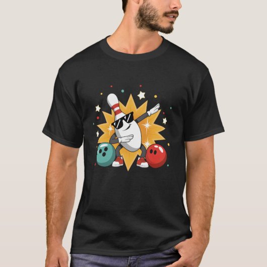 Bowling Pin Dabbing Zonnebril Bowler Player Mannen T-shirt (Voorkant)