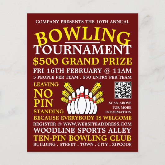 Bowling Pin Design, Ten-Pin Bowling Tournament Flyer (Voorkant)