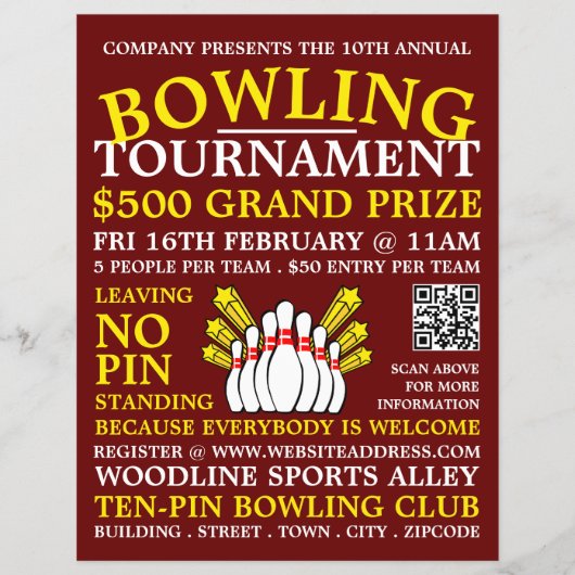 Bowling Pin Design, Ten-Pin Bowling Tournament Flyer (Voorkant)