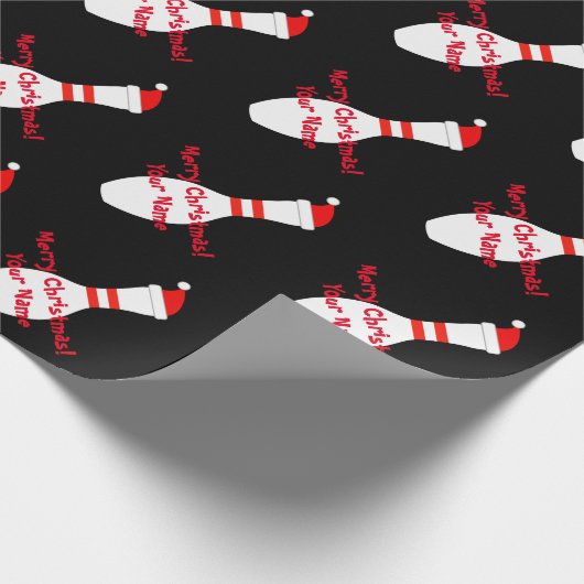Bowling pin met kerstmuts op maat Kerstmis Cadeaupapier (Hoek)