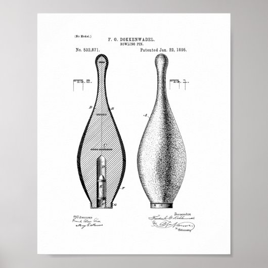 Bowling Pin Patent Poster (Voorkant)