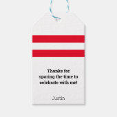 Bowling Pin Red Stripes w/ Aangepast bericht en na Cadeaulabel (Voorkant)