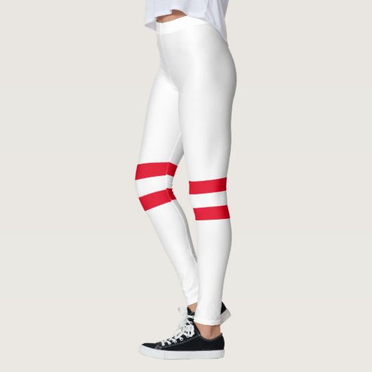 Bowling Pin Stripes | Minimale witte rode strepen Leggings (Links)