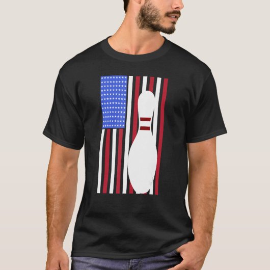 Bowling Pin US Flag American Bowling Player Bowler T-shirt (Voorkant)