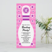 Bowling pin verjaardagsfeest uitnodiging met sterr (Staand voorkant)