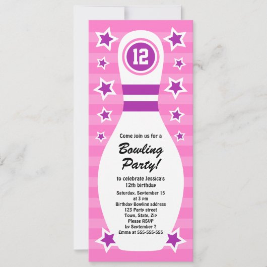 Bowling pin verjaardagsfeest uitnodiging met sterr (Voorkant)