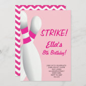 Bowling Pink Birthday Party - Uitnodigingen (Voorkant / Achterkant)