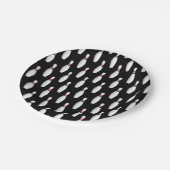 Bowling pinnen op zwart papieren bordje (Gekanteld)