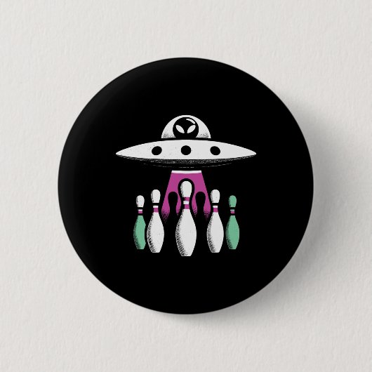 Bowling Pins Abduction Alien UFO - Funny Alien Inv Ronde Button 5,7 Cm (Voorkant)