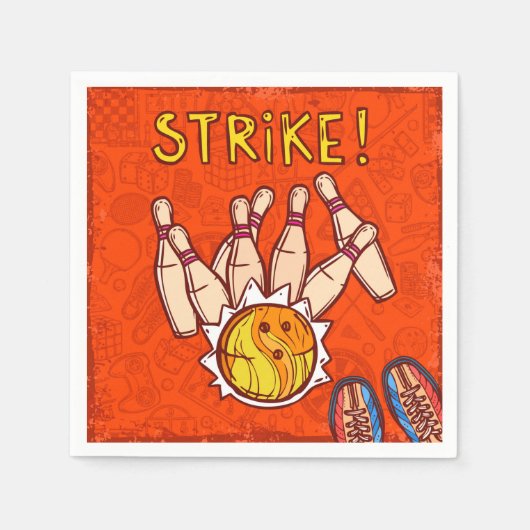Bowling pins bowlen op verjaardagsfeestje servet (Voorkant)