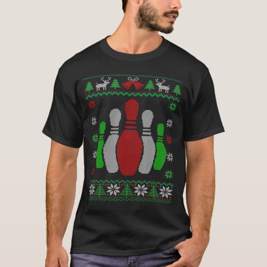 Bowling Pins Bowler Bowling Ugly Kerstmis T-shirt (Voorkant)