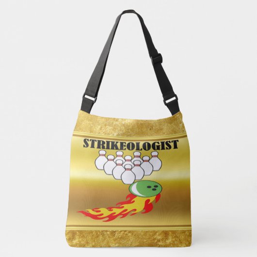 Bowling pins en ball met het woord STRIKEOLOGIST Crossbody Tas (Voorkant)
