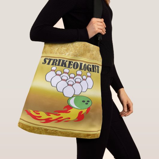 Bowling pins en ball met het woord STRIKEOLOGIST Crossbody Tas (Dichtbij)