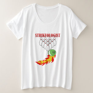 Bowling pins en ball met het woord STRIKEOLOGIST Grote Maat T-shirt