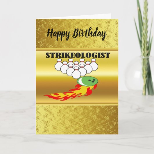Bowling pins en ball met het woord STRIKEOLOGIST Kaart (Voorkant)