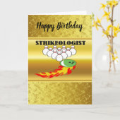 Bowling pins en ball met het woord STRIKEOLOGIST Kaart (Gele Bloem)